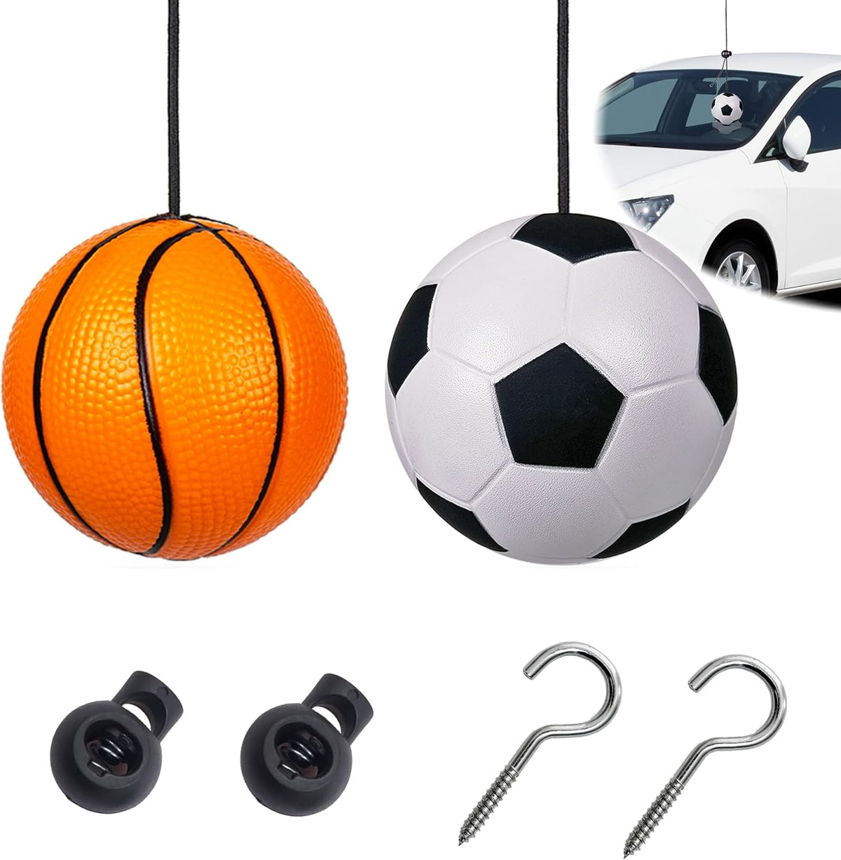 2 Pack Garage Parking Aid,Garage Car Stop Indicator,Garage Parking Assist Stop Ball,Parking Ball Guide System,Double Car Parking Aid with Telescopic Adjustable Length(basketball shape+soccer shape)