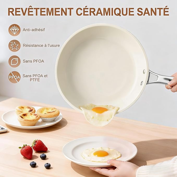 11 Inch Ceramic Nonstick Frying Pan Skillet - PFAS-Free, Non-Toxic, Oven Safe & Induction Ready, Aluminum Cookware with Stainless Steel Handle