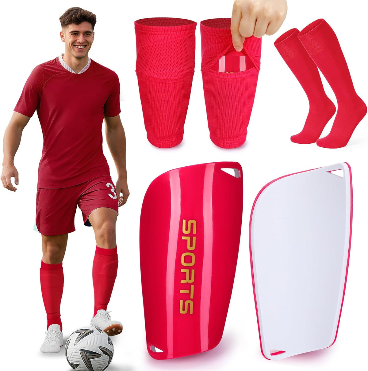 XZQTIVE Soccer Shin Guards with Shin Sleeves and Soccer Socks, Football Shin Pads Set for Kids Youth and Adult
