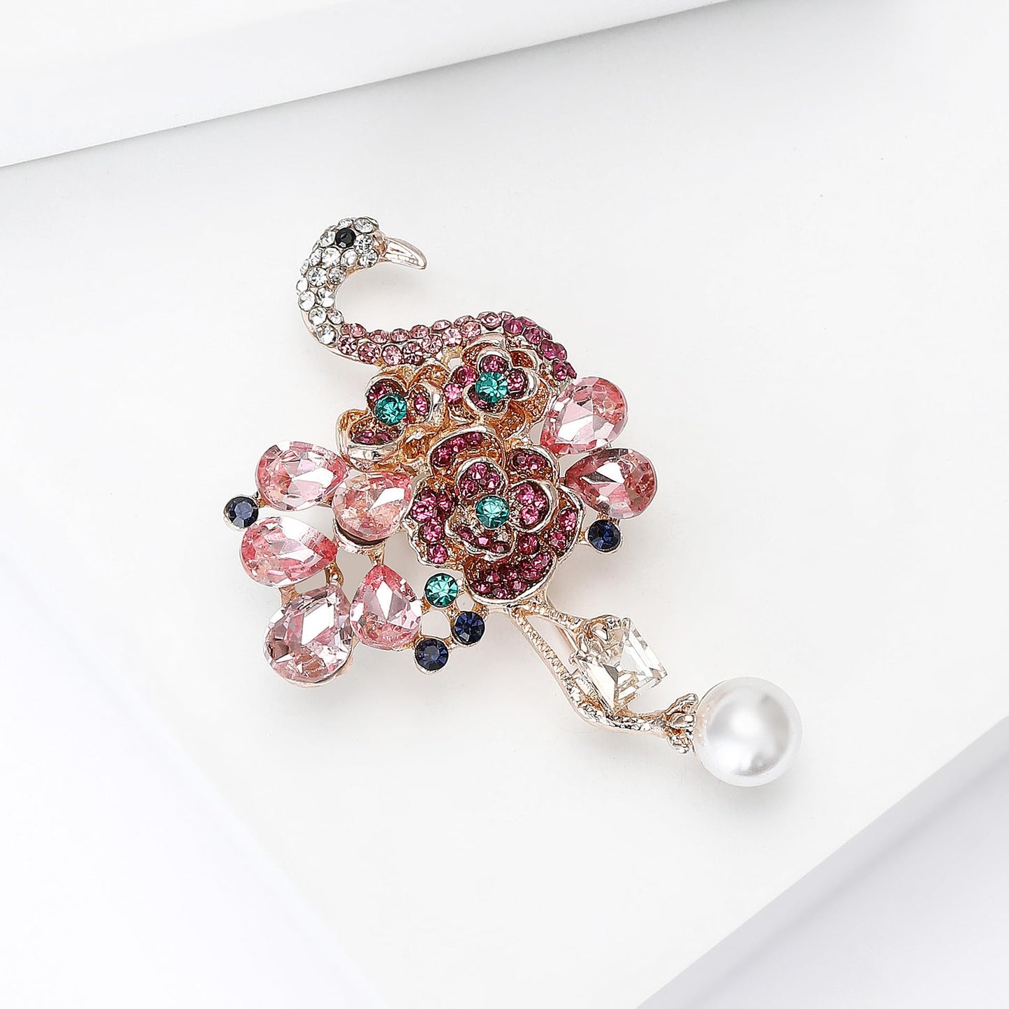 Flamingo Brooch for Women, Rhinestone Rose Flamingo Pin, Animal Brooch, Birthday and Holiday Gift for Wife or Girlfriend