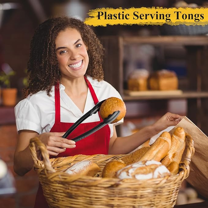 Tessco for you 150 Pcs Plastic Tongs for Serving Bulk, 9 Inch Plastic Disposable Serving Tongs, Heavy Duty Salad Tong for Kitchen, Buffet, BBQ, Events & Catering (Black)