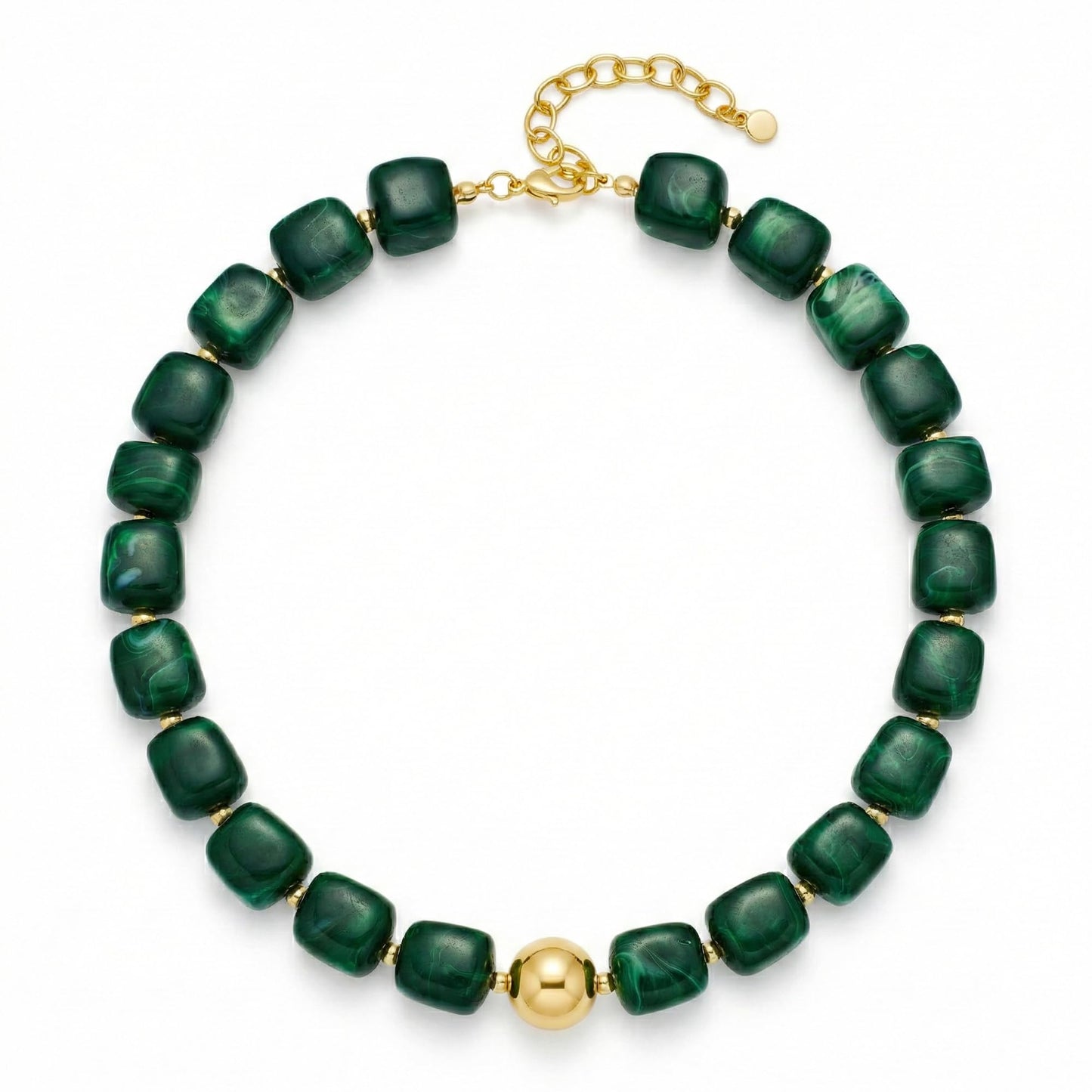 WOWORAMA Green Beaded Necklace for Women Trendy Chunky Statement Choker Necklaces Dark Green Large Square Resin Beads Necklace Y2k Boho Summer Jewelry