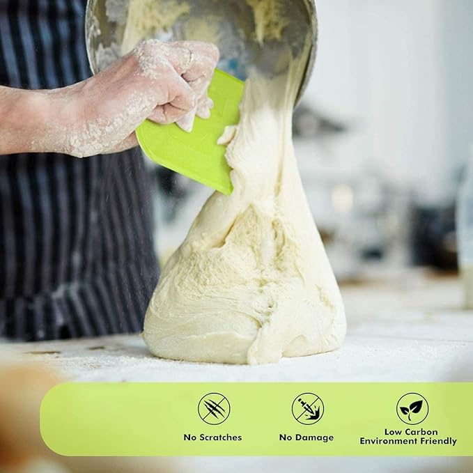 SURDOCA Dough Scraper Bench Scraper - 3P 9.5x6.1" Plastic Flexible Bowl Scraper, Sharp Edge & Angles Cake Scraper. Non-Slip Bakeware Decorating Tools Sculpting & Modeling Tools - Yellow+Blue+Yellow