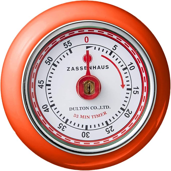Zassenhaus Magnetic Retro Kitchen Timer, Classic Mechanical Cooking Timer (Orange), 2.75-Inch