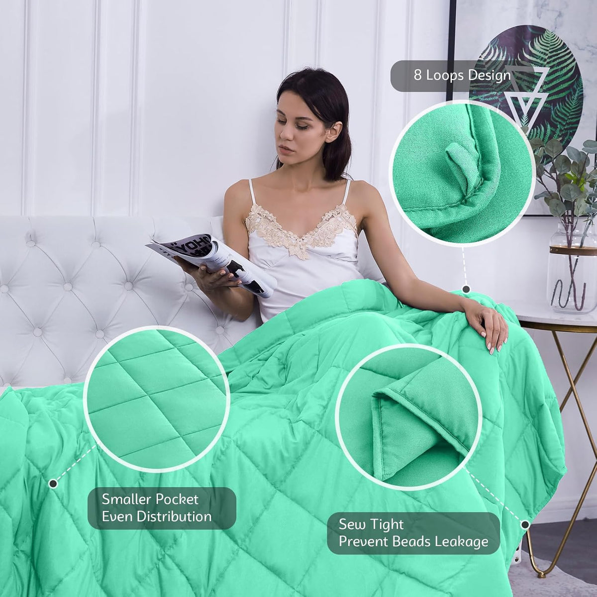 L'AGRATY Weighted Blanket - 60"x80" 15lbs Cooling Breathable Heavy Blanket Microfiber Material with Glass Beads Big Blanket for Adult All-Season Summer Fall Winter Soft Thick Comfort Blanket