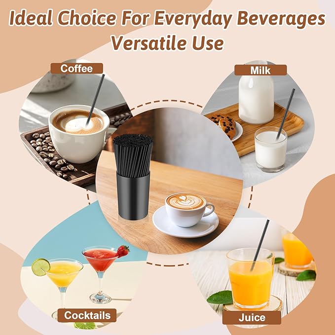 200 Pcs Black Coffee Stirrer Sticks and Holder Set 7 Inch Plastic Coffee Stir Straws with Holder Cocktail Drink Stirrers Mixing Milk Cocktail Drinks Supplies for Coffee Bar Home Party
