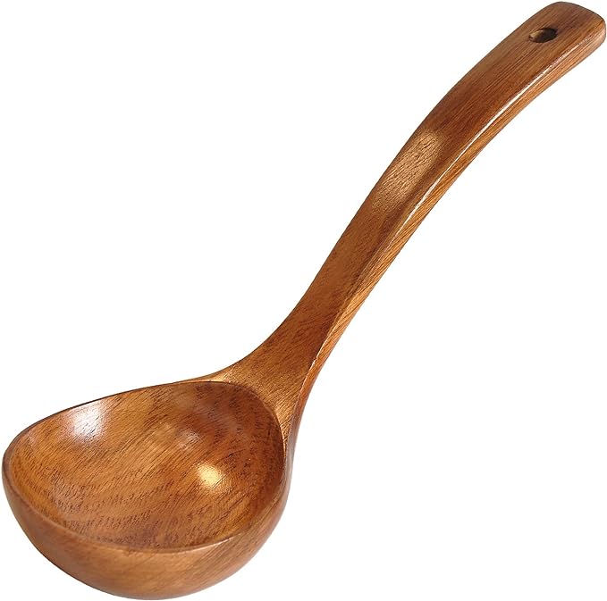 FJNATINH Wooden Ladle with Long Handle, Handmade Soup Ladle for Cooking Kitchen Cookware