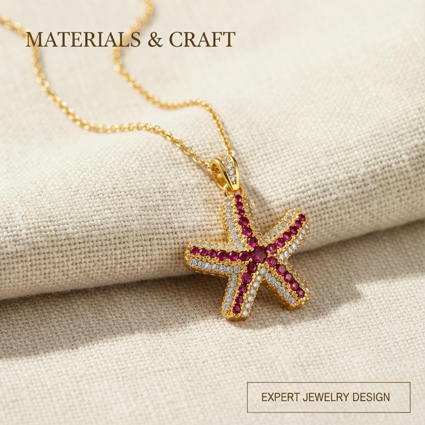 crataly CZ And Ruby Starfish Necklace For Women-Gold Plated July Birthstone Necklace Valentine's Day Mother's Day Christams Birthday Gifts