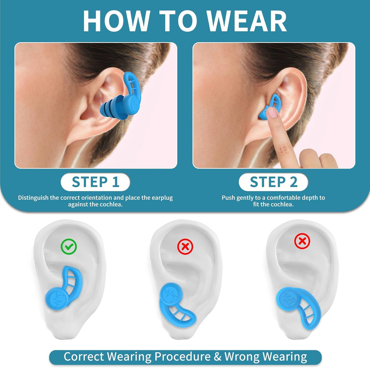 Swimming Ear Plugs for Adults, 4 Pairs Reusable Silicone Waterproof Colorful Swim Earplugs for Swimming Showering Snorkeling Surfing and Water Sports, Water Ear Plugs for Men and Women
