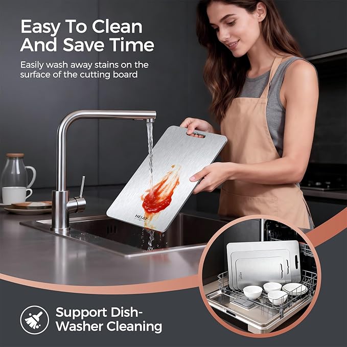 Titanium Cutting Board Set of 3, 100% Pure Titanium Cutting Boards for Kitchen, Non-Toxic, Double-Sided Chopping Boards for Raw & Cooked Food, Handles Included, Dishwasher Safe(10” x 6”)