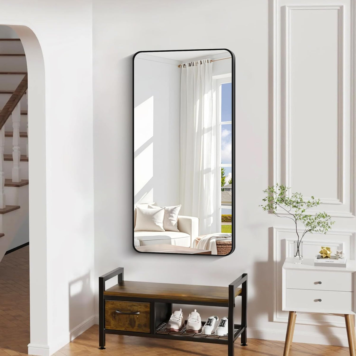 24" x 48"Bathroom Mirror, Matte Black Wall Mirror with Metal Frame, Decorative Rectangular Vanity Mirror for Bedroom Bathroom Living Room Entryway (Horizontal/Vertical)
