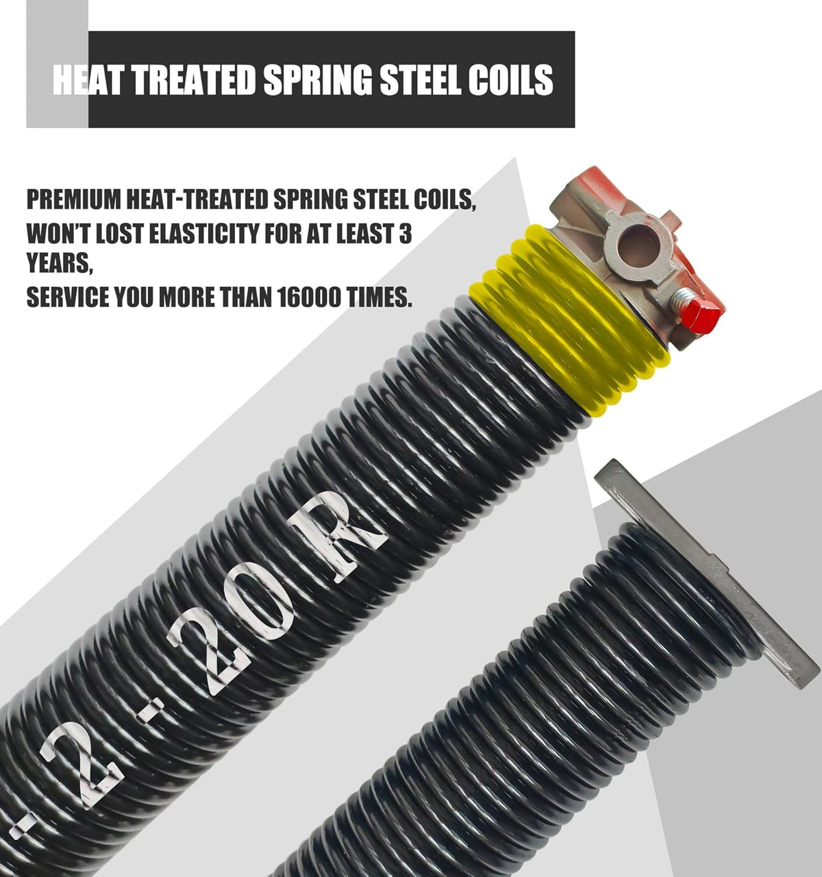 Garage Door Torsion Spring Set, Pair of 2" Electrophoresis Coated Garage Door Springs Replacement with 2 Non-Slip Winding Bars and Bearing, Minimum 16000 Cycles (.207x2x20")