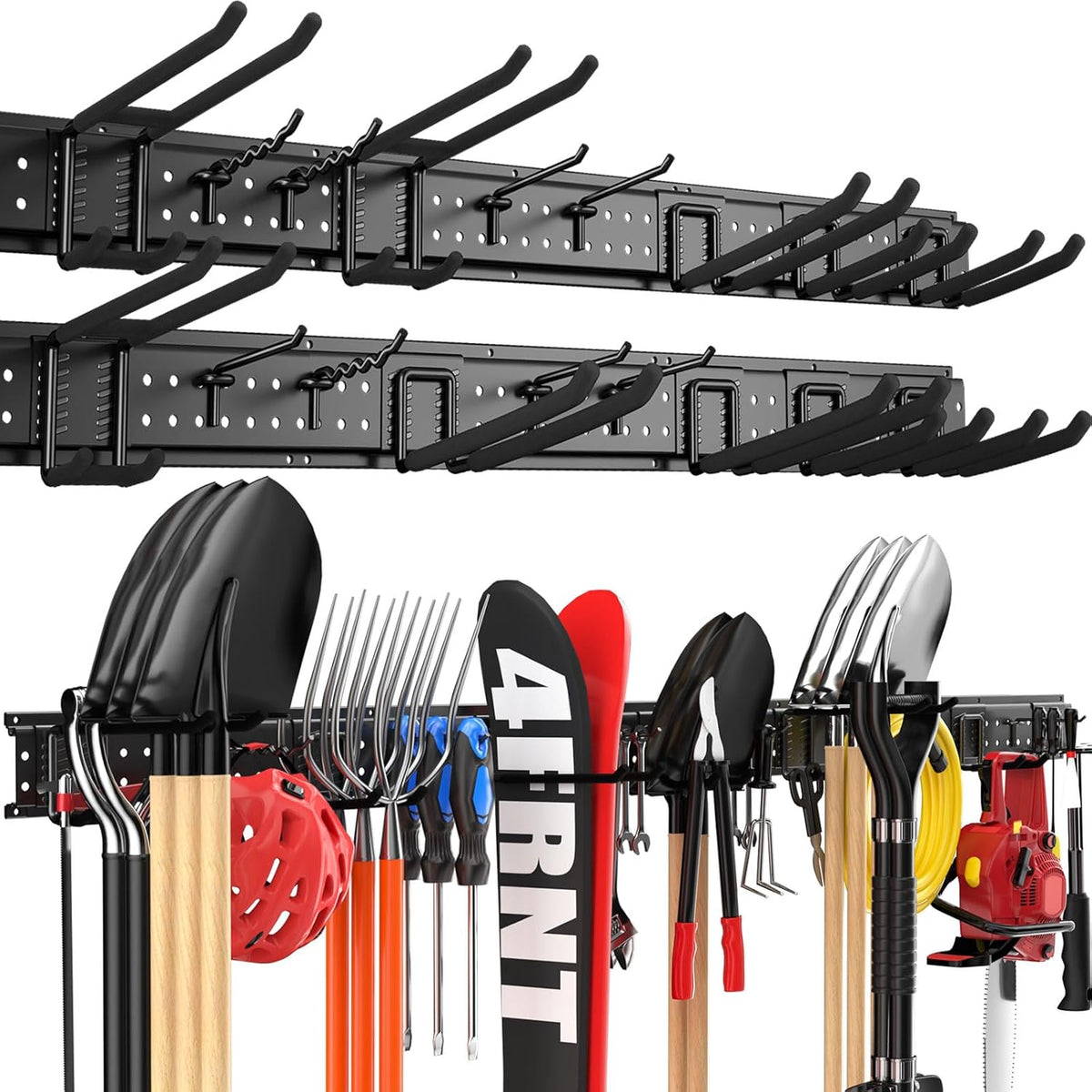 Garage Tool Organizer Wall Mount 96 inches with 18 Adjustable Heavy-Duty Hooks, Garage Organization, Garden Tool Storage Rack, Yard, and Shed, Holds Up to 750 lbs