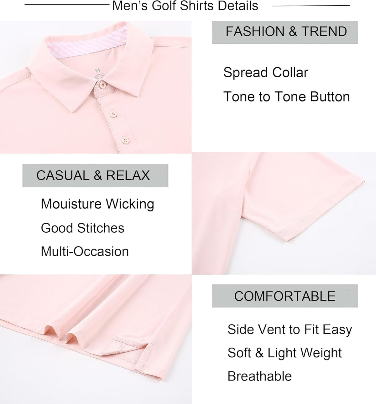 Alex Vando Mens Golf Shirt Moisture Wicking Quick-Dry Short Sleeve Casual Polo Shirts for Men