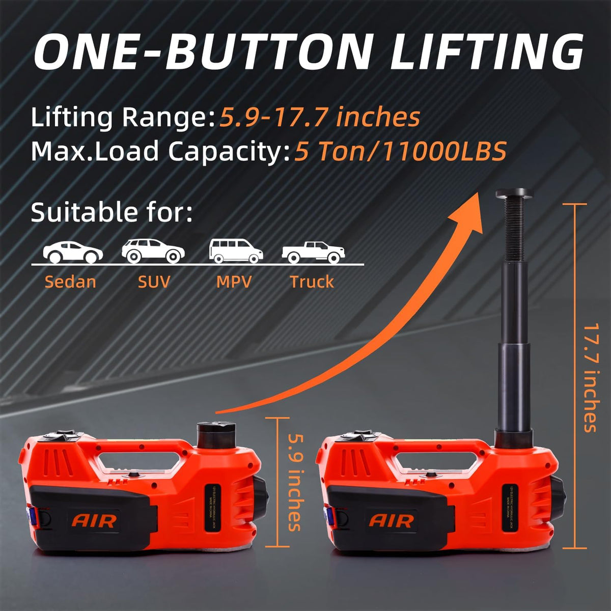 STANDTALL Electric Car Jack Kit 5 Ton 12V Electric Jack for Car with Impact Wrench and Tire Inflator Pump for SUV Sedan Truck Change Tires Garage Repair