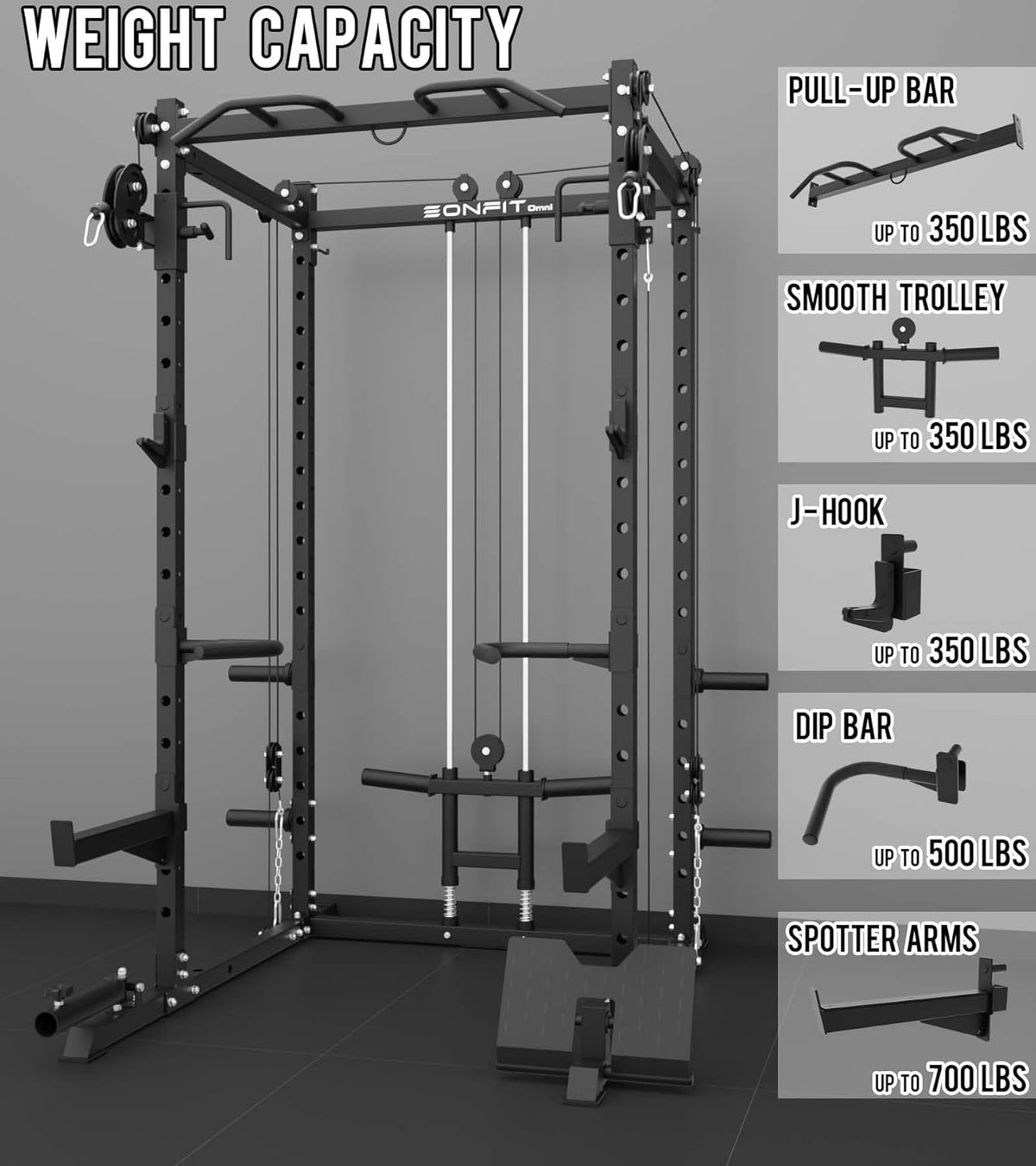 Eonfit E2 Power Cage，1500LB Squat Rack with Cable Crossover System.Multi-Function Power Rack for Home Gum.All-in-One Squat Rack with More Training Attachments