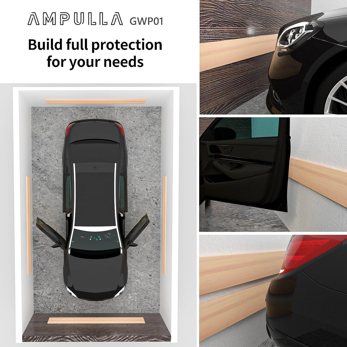 GWP01 Wood Grain Garage Wall Protector Car Door Protectors, Garage Accessories, Parking Stopper for Garage, Tool-Free, Designed in Germany (6.5mm Wood Grain)
