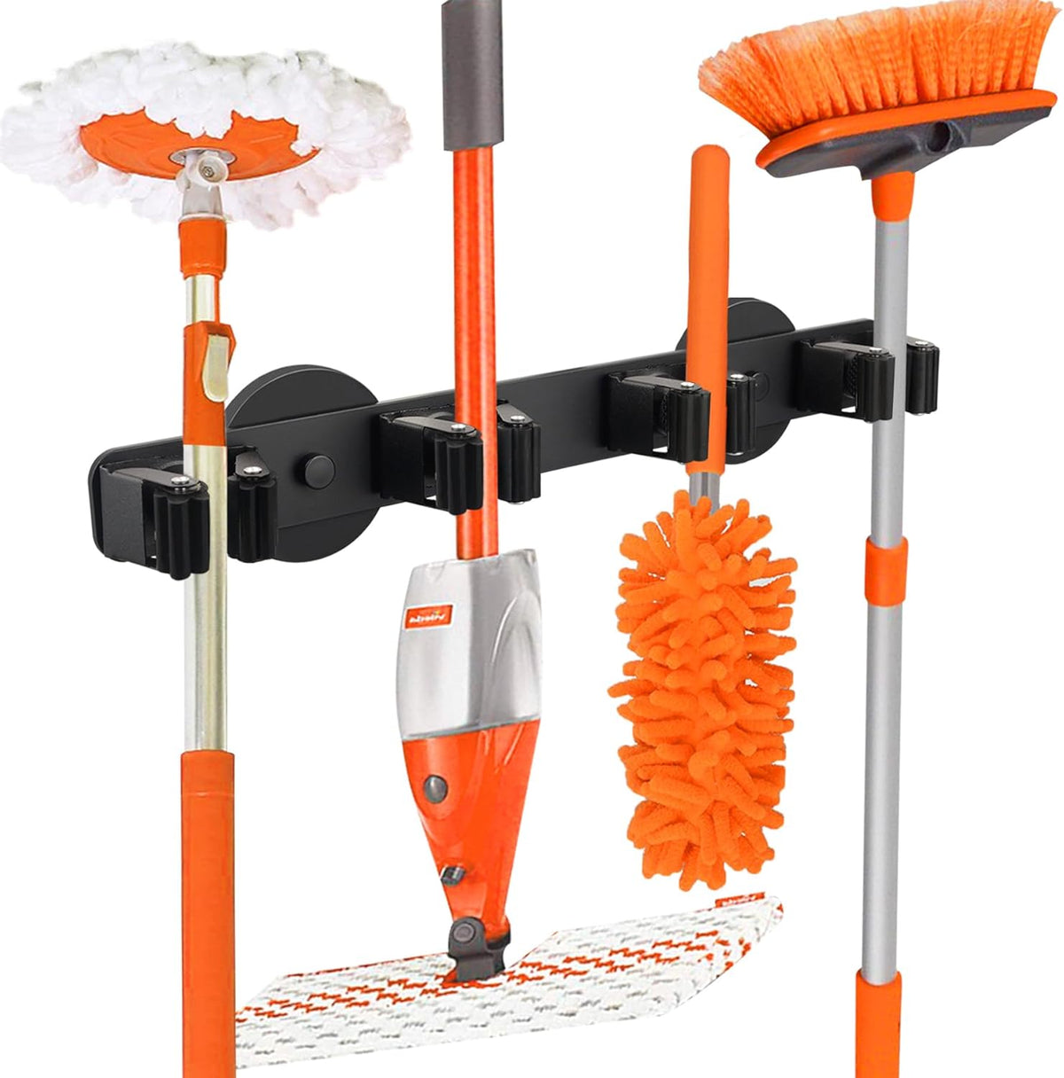 Magnetic Broom Holder Rack,Strong Magnetic Mount Mop Holder 4 Racks for Cleaning Tools,Non-slip Magnetic Tool Holder Broom Hooks for Apartment RV Camper Garage Kitchen