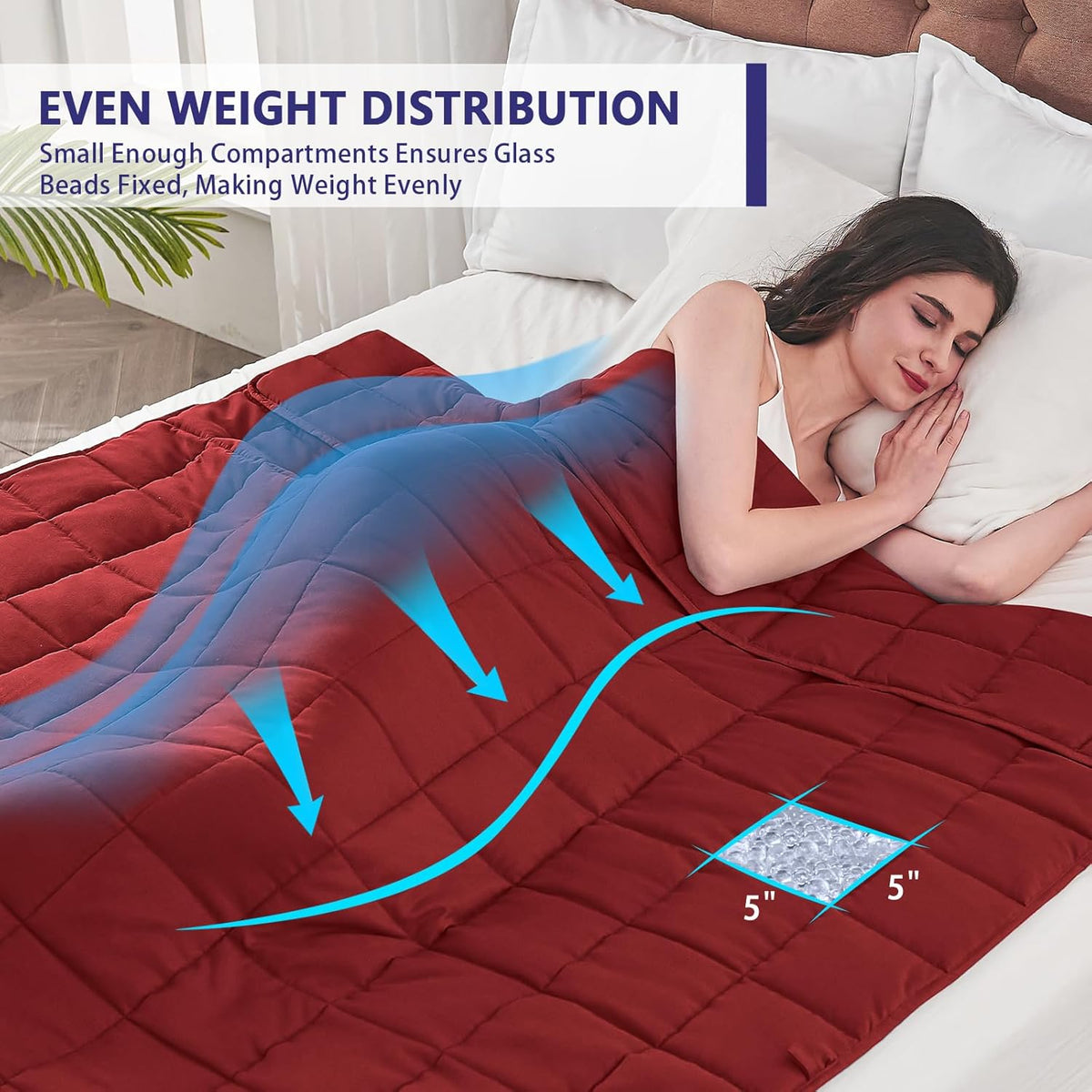 yescool Weighted Blanket for Adults (17 lbs, 48" x 72", Red) Cooling Heavy Blanket for Sleeping Perfect for 110-130 lbs, Twin Size Breathable Blanket with Premium Glass Bead, Machine Washable