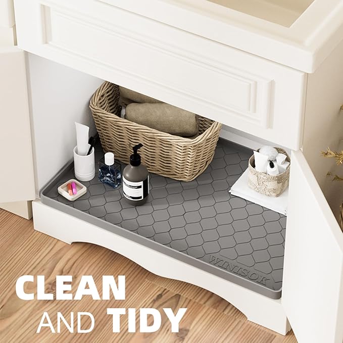 Winisok Silicone Under Sink Mat 25" x 19", kitchen Essentials and Gadgets, Shelf liner and Cabinet Protector, Home Organizers and Storage, Waterproof Bathroom Tray