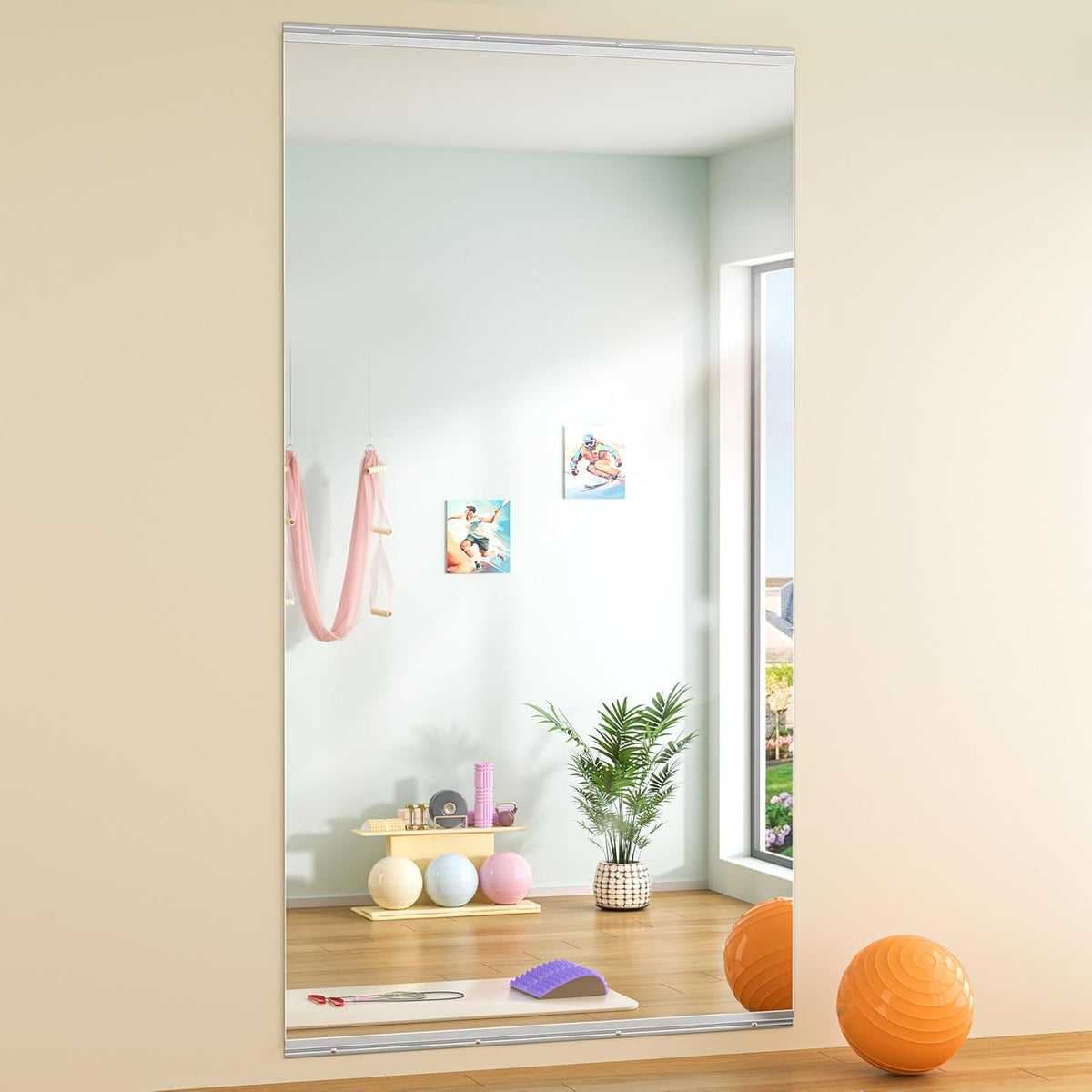 Hasipu Home Gym Mirror 83" L x 39" W - 1PC Large Full Body Mirror for Yoga, Wall-Mounted Mirrors for Fitness, Garage, Dance Studio, 0.16in Tempered Glass Frameless
