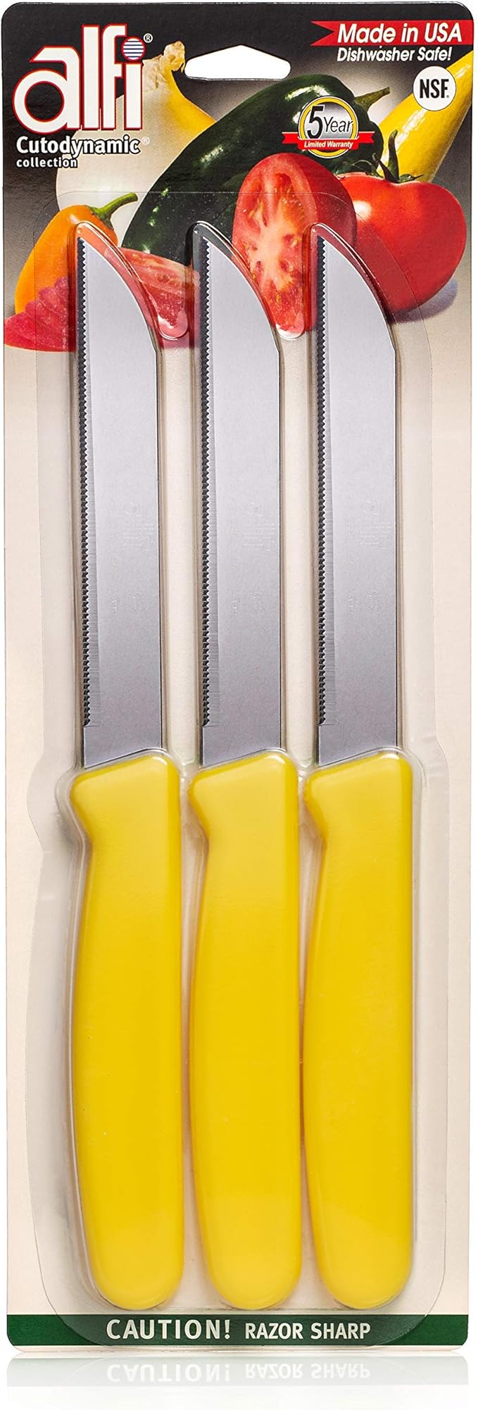 Alfi All-Purpose Knives Aerospace Precision Pointed Tip - Home And Kitchen Supplies - Serrated Steak Knives Set | Made in USA (Multicolor)