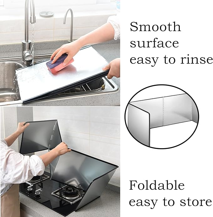 Splatter Screen - 4 Sided Stainless Steel Grease Splatter Guard for Frying Pan, Fine Mesh Oil Splash Protector, Stove Top Splatter Shield, Easy Clean & Durable Kitchen Essential