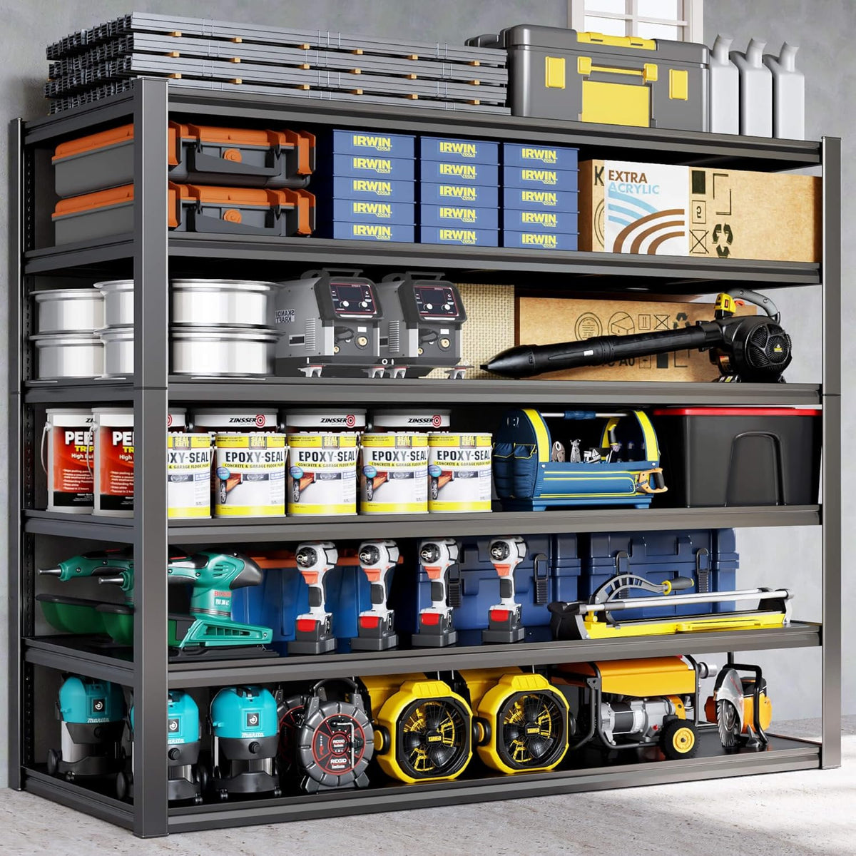 60" W Garage Shelving Heavy Duty, 6 Tier Garage Shelves, 60" W x 84" H x 24" D Adjustable Storage Shelving Unit, Commercial Metal Shelves for Warehouse, Pantry, Shop
