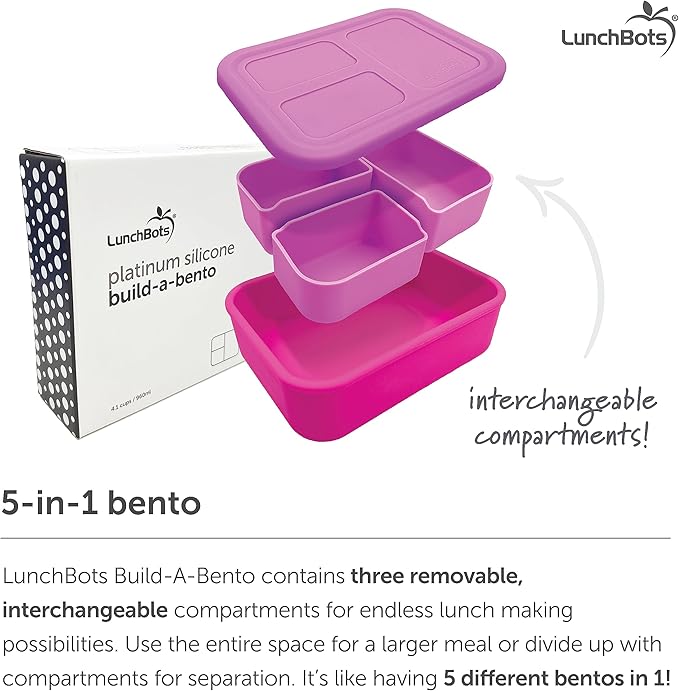 LunchBots Build -a- Bento Lunch Box, Silicone Bento Box for Kids, Multi-Compartment Lunch Container, Oven & Dishwasher Safe, BPA Free, 32 oz - Tie Dye Dark Blue