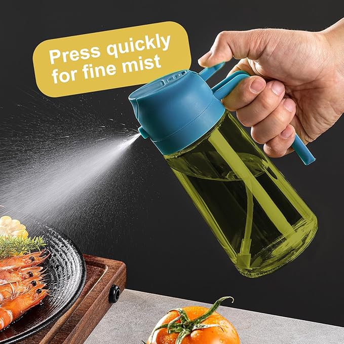 CXINYI - 16oz/470ml Olive Oil Dispenser for Kitchen with Stickers - 2 in 1 Olive Oil Sprayer for Cooking, Air Fryer, and Salad, Black&Blue (Light-Proof Kitchen Gadget)