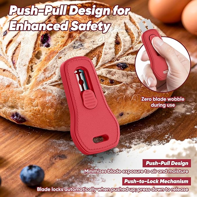 24SHEN Bread Lame, Sourdough Scoring Tool with Extractable & Magnetic, Sour Dough Tools Sourdough Cutter for Homemade Bread Making, Scoring Knife Include 5 Razor Blades-Red