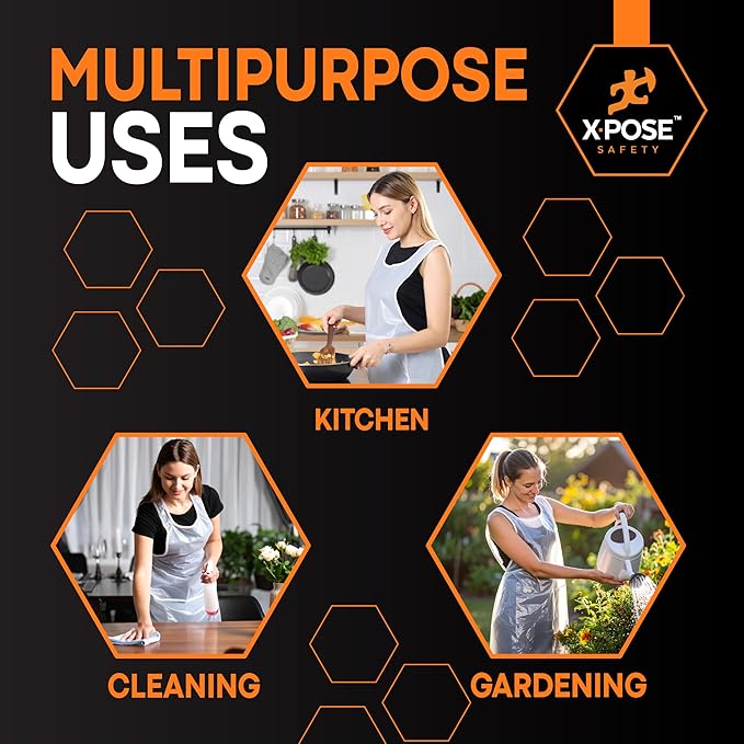 Xpose Safety 3000 White Plastic Disposable Aprons for Cooking & more Individually Packaged Durable 1 Mil Waterproof Polyethylene 24" x 48"