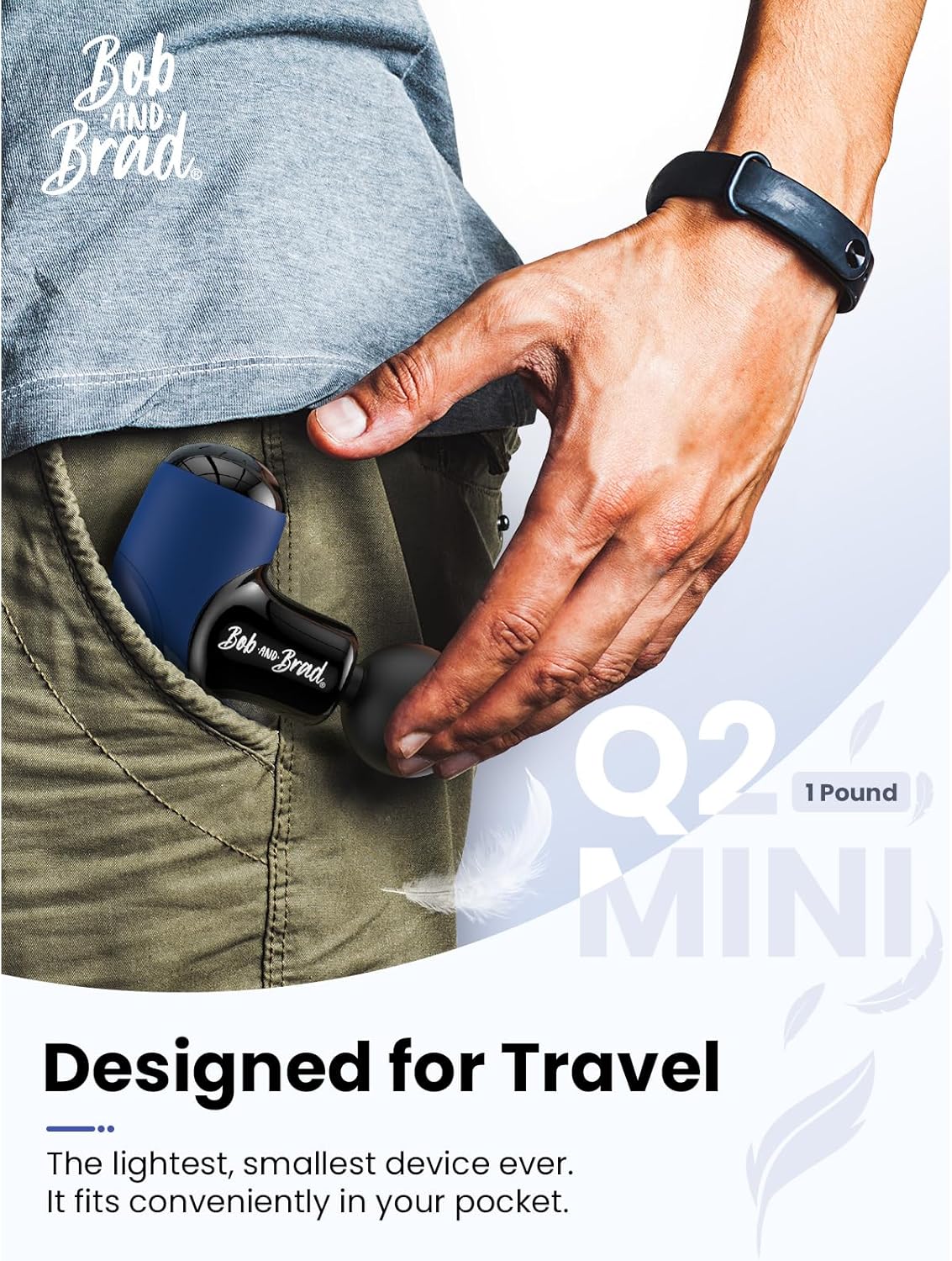 BOB AND BRAD Q2 Mini Massage Gun, Pocket-Sized Deep Tissue Massager, Portable Percussion Muscle Massager, Ultra Small & Quiet Muscle Massage Gun with Carry Case - Blue