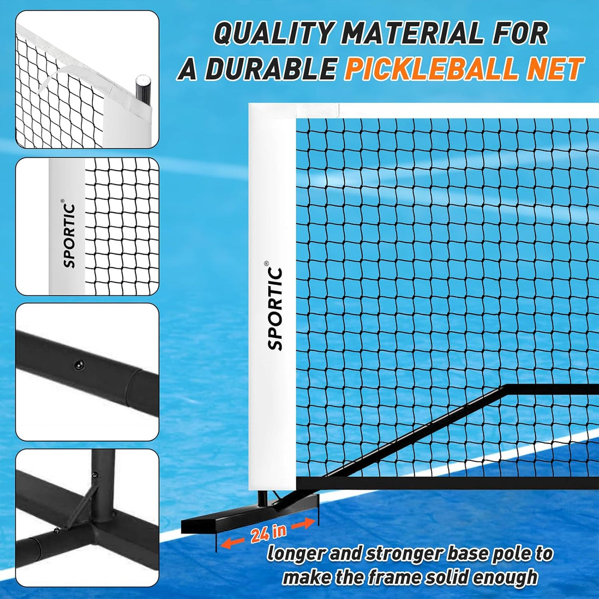SPORTIC 22FT Pickleball Net Set – Regulation Size Portable Net with Carry Bag, Court Markers, Quick Setup Steel Frame for Driveway, Backyard, Indoor & Outdoor