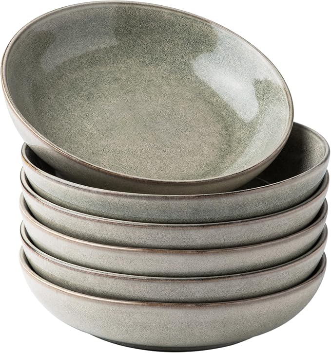 AmorArc 8.5'' Large Pasta Bowls, 36oz Stoneware Pasta Serving Bowls Set of 6 for Kitchen, Wide Bowls for Pasta,Salad,Oatmeal, Microwave Safe, Reactive Glaze