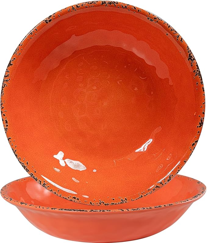 Rustic Melamine 130 OZ Serving Bowls,13.75” Durable Extra Large Melamine Pasta,Salad Serving Bowls, Set of 2, Large Fruit Bowls for Entertaining, Dishwasher Safe, Orange