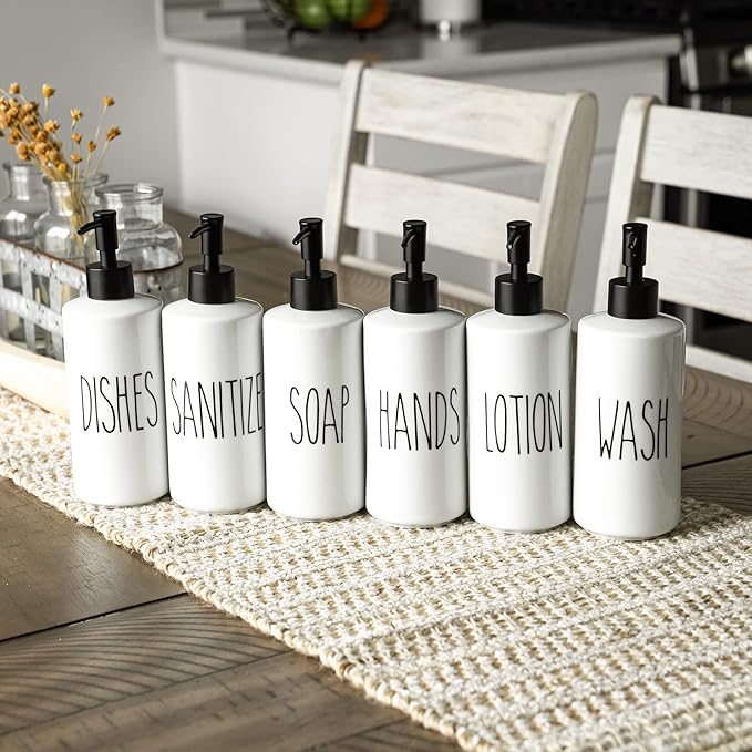 Heartland Home Porcelain 16oz Empty Liquid Dispenser Bottle for Hands. Hand Soap Dispenser for Bathroom, Hand Lotion Bottle, Lotion Pump Dispenser or Hand Sanitizer Pump for Hand Sanitizer Refill.