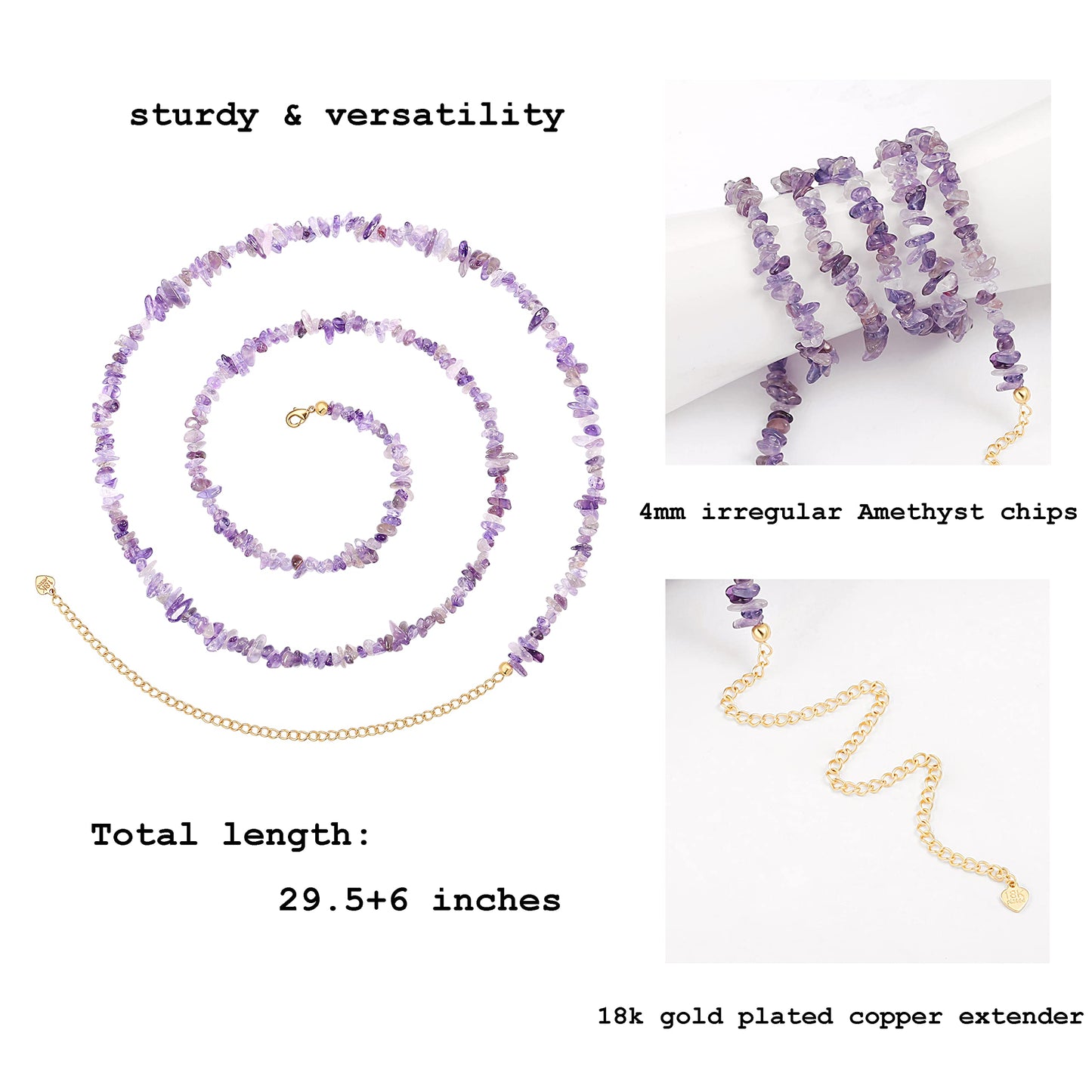 PEARLADA Waist Beads with Crystals, Amethyst Belts for Women, Sexy Beach Bikini Body Chain, Stone Body Jewelry for Women