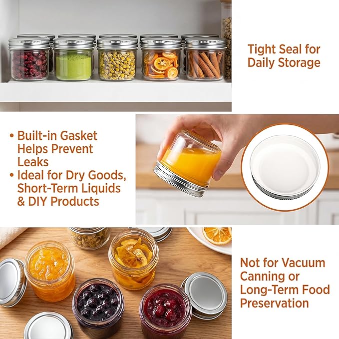 QAPPDA 4oz Glass Jars With Lids,Small Mason Jars Wide Mouth,Mini Canning Jars With Silver Lids For Honey,Jam,Jelly,Wedding Favor,Shower Favors,Spice Jars For Kitchen Storage & Home,Set of 40