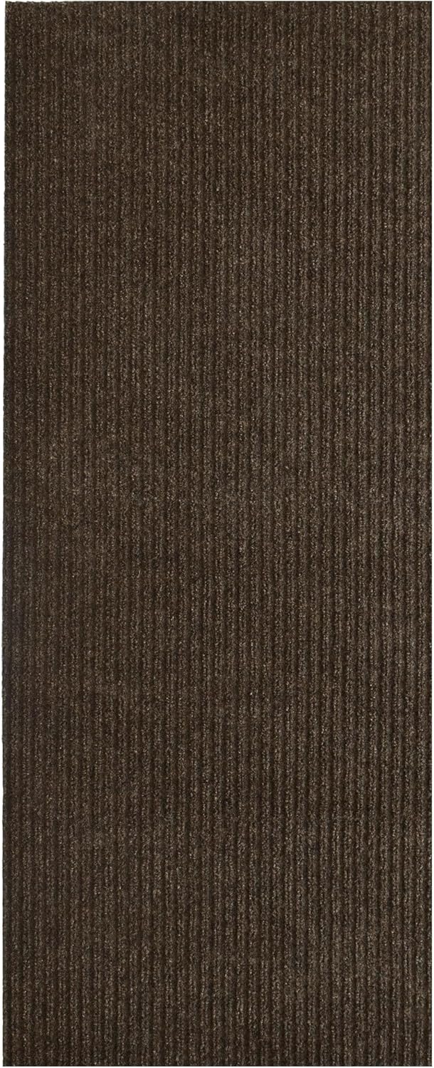 iCustomRug Spartan Weather Warrior Indoor/Outdoor Utility Ribbed Carpet Runner with Non-Slip Thermoplastic Rubber Backing, 3ft X 62ft in Brown