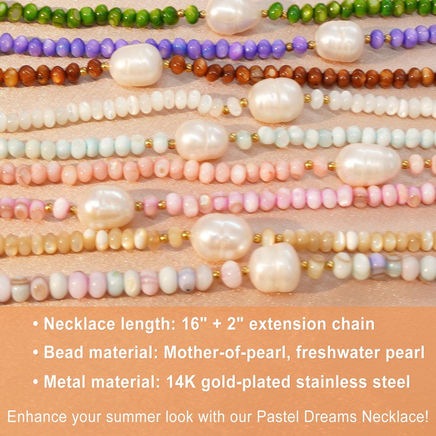 ERNAULO Beaded Necklaces for Women Seashell Beach Necklace with Freshwater Pearl 14K Gold Plated Boho Summer Handmade Jewelry CK-Seashell-lightpink
