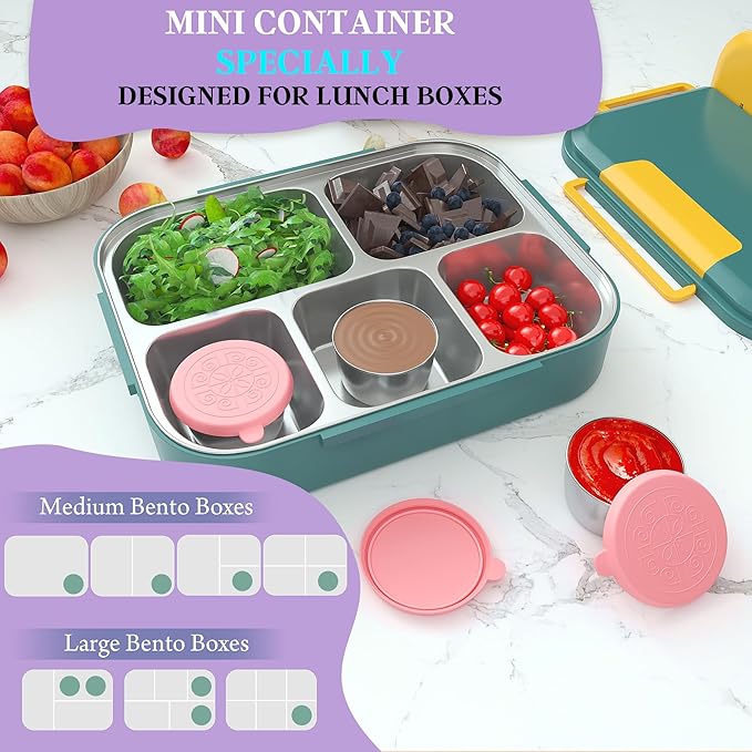 6x2.7 Oz Salad Dressing Container to Go,Handy Leakproof Stainless Steel Meal Prep Containers Reusable,Sauce Containers for Lunch Box, Picnics, Travel, Office and Kitchen Storage-Pink