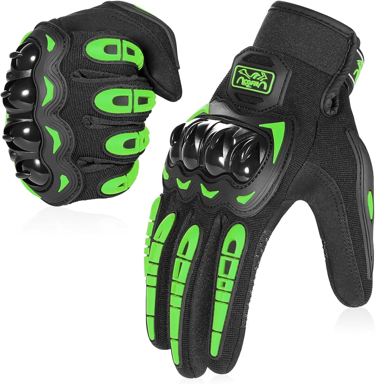 COFIT Motorcycle Gloves Breathable, Touchscreen Motorbike Gloves Anti-Slip with Good Grip Hard Knuckles Protection for Men Women Motocross, BMX ATV MTB Cycling, Road Racing - Green L