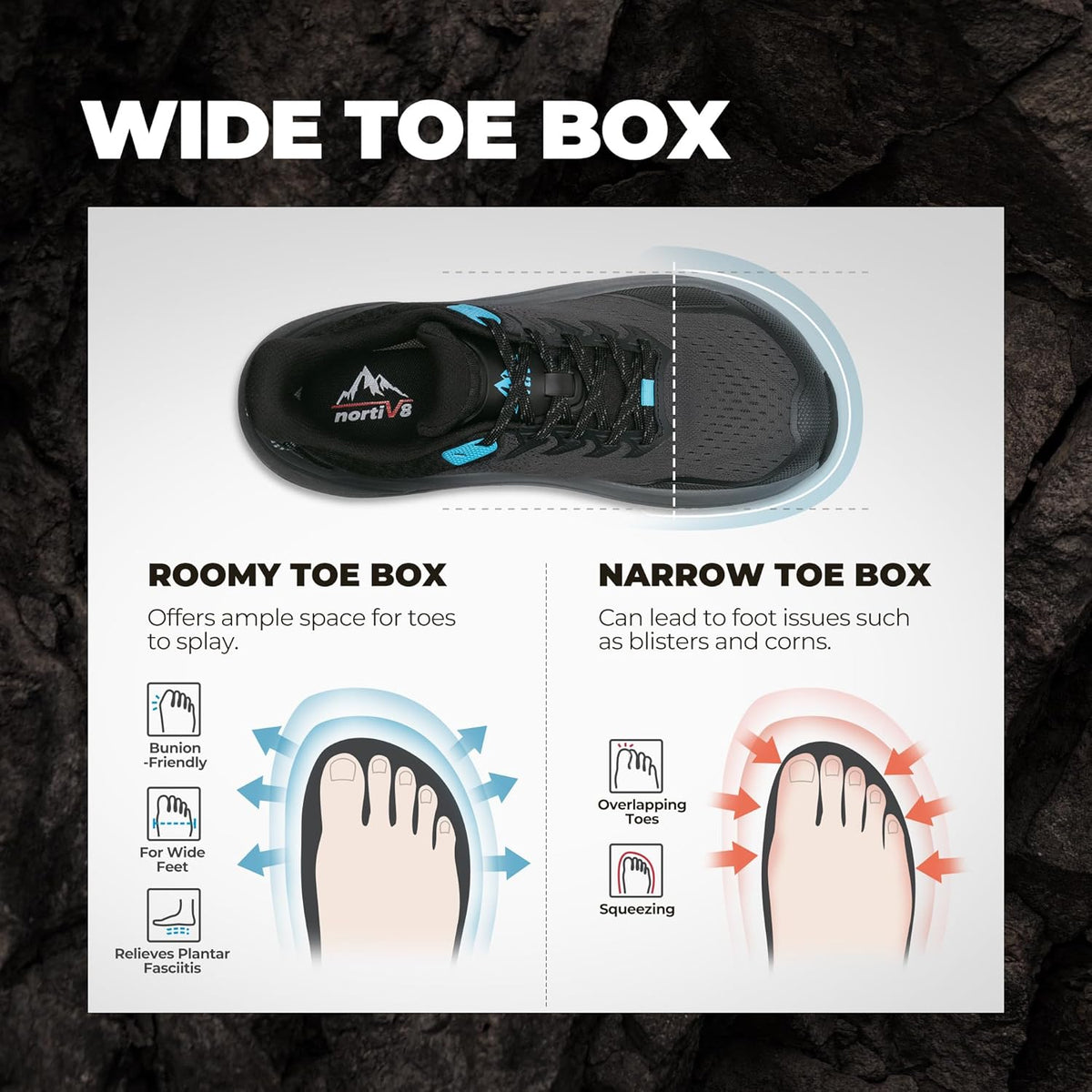 NORTIV 8 Men's Wide Toe Box Trail Running Shoes Cushion Walking Barefoot Tennis Workout Gym Cross Training Shoe Fashion Sneakers for Plantar Fasciitis Bunion
