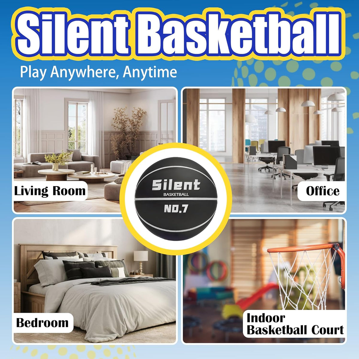 2025 Upgraded Silent Basketball Size 7 - Indoor Noiseless Airless Foam Basketball, Quiet Dribble Dream Training Ball with Soft Soundless Bounce-Pink