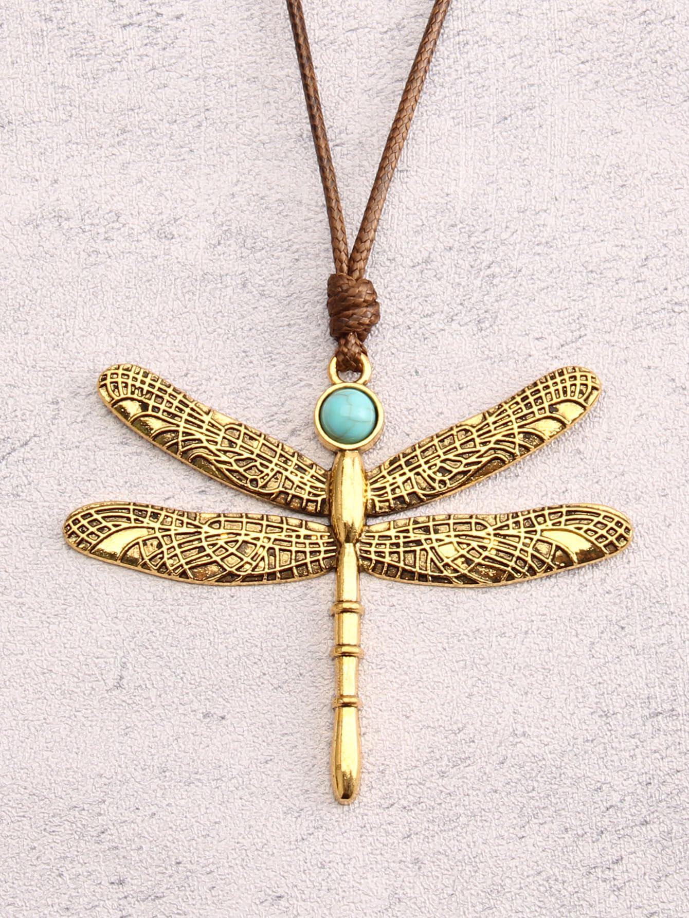joymiao Dragonfly Necklace Gold Leather Necklace for Women Bohemian Necklace Turquoise Jewelry Cord Necklaces With Pendant Animal Necklaces for Girls