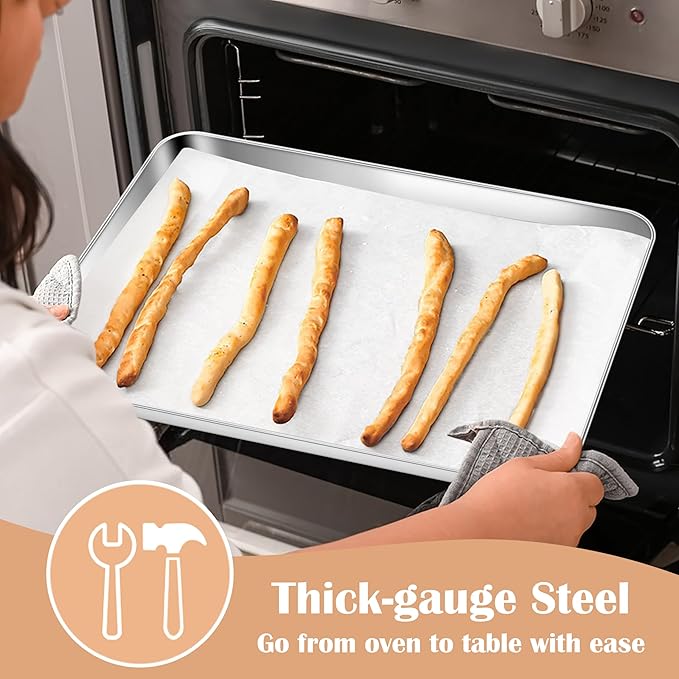 E-far Baking Sheets Set of 4, 16” x12” x 1” Stainless Steel Cookie Sheets Pans for Oven, Non-toxic Metal Trays for Baking Cake Cookie, Healthy & Rust Free, Mirror Finish & Dishwasher Safe