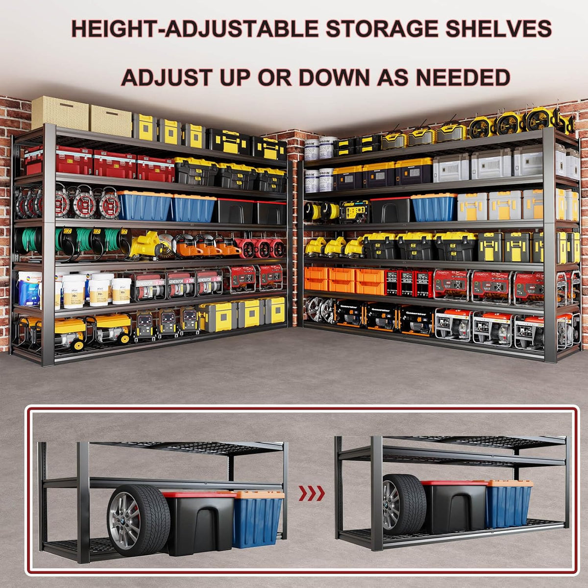 67" W Garage Shelving Heavy Duty, Adjustable 6 Tier Metal Shelves, Commercial Metal Shelf Rack, Industrial Shelving