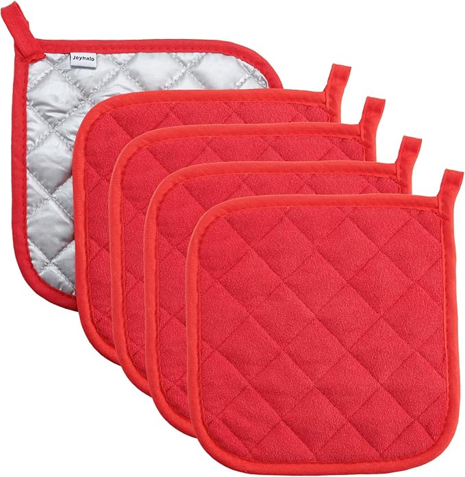 Pot Holders Cotton Made Machine Washable Heat Resistant Potholder, Pot Holder, Hot Pads, Trivet for Cooking and Baking (5, Red)
