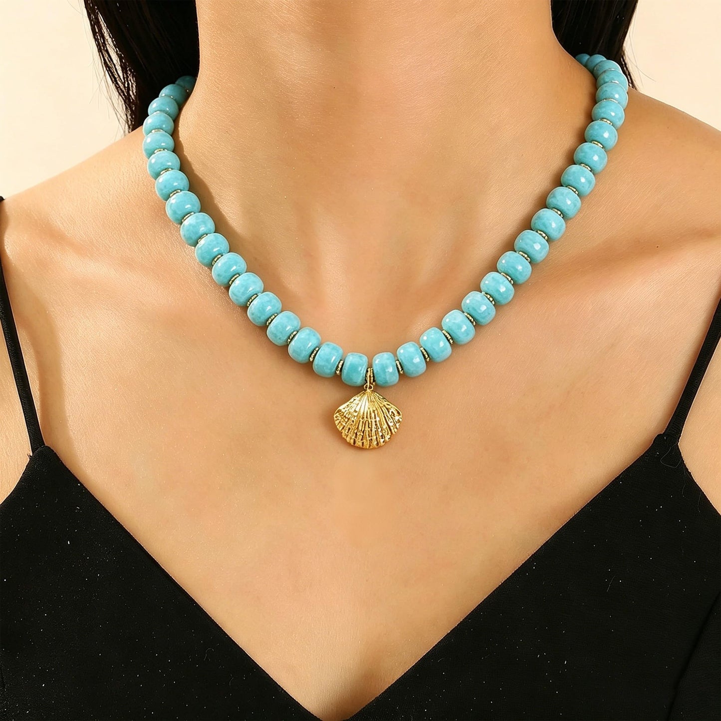 ZXYMHL Chunky Beaded Starfish Shell Necklace Colorful Boho Beach Chain Choker for Women Summer Trendy Vacation Jewelry Gift (Blue Shell)